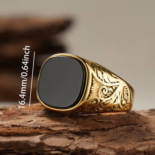 Men's classic stylish ring with black stone, new
