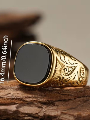 Men's classic stylish ring with black stone, new