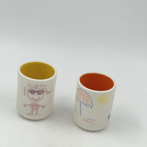 Hand decorated ceramic cup set with summer story, new