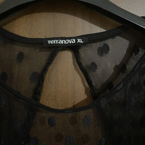 Terranova Black Long Sleeve Blouse with Sheer Polka Dot Detail like new