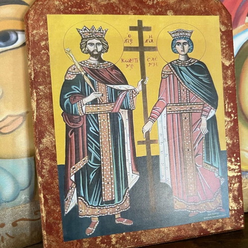 Saint Constantine and Helen Icon on Wood 11x15cm New