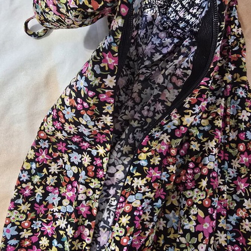 Zara long black dress with floral print, adjustable straps and leg slit like new