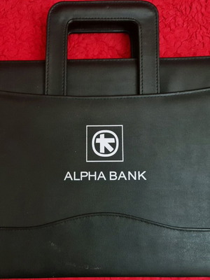 Leather document bag like new with Alpha Bank branding