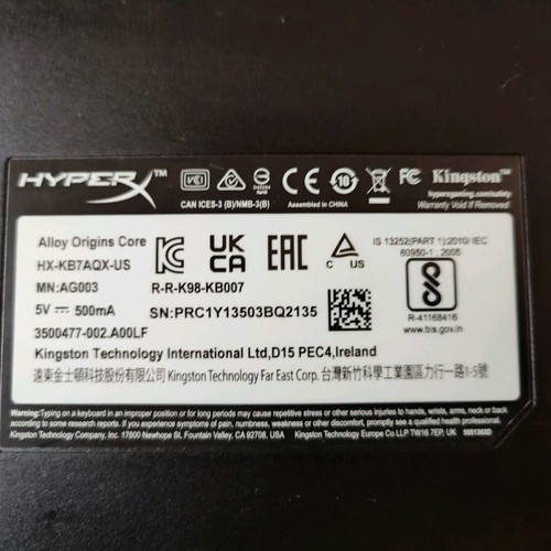 HyperX Alloy Origins Core PBT Mechanical Tenkeyless Keyboard like new with HyperX Blue switches and RGB