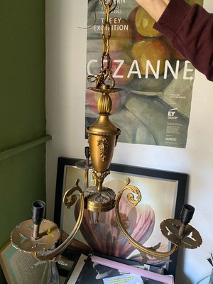 Vintage Italian chandelier used brass lighting fixture with gold color