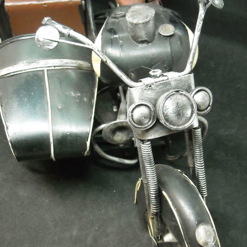 Decorative vintage Harley Davidson type motorcycle with sidecar used