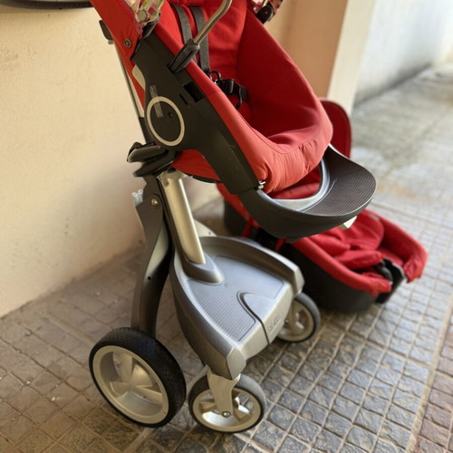 Stokke Baby Stroller 2-in-1 with Carrycot, like new, red