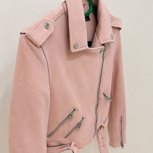 Zara suede biker jacket, pink powder color, XS