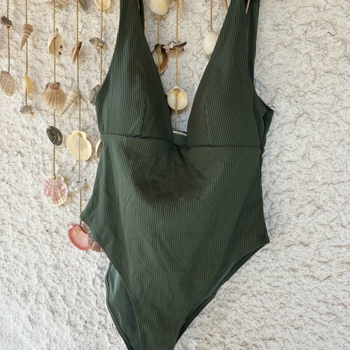 H&M olive green one-piece swimsuit size L like new