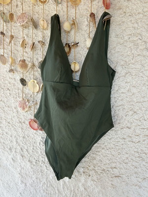 H&M olive green one-piece swimsuit size L like new