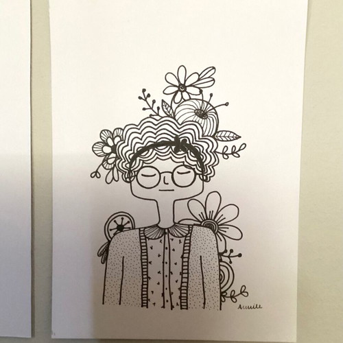 Spring set of 4 hand-drawn portraits on Bristol paper