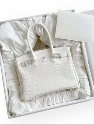 Hermes White Birkin Bag Vase new with rhinestone buckle