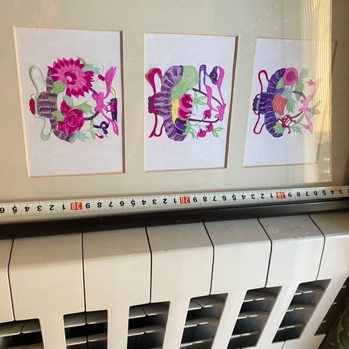 Paper-Cut Artworks framed, like new, floral and fruit baskets