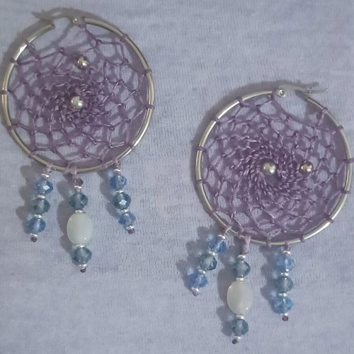 Handmade dreamcatcher earrings new, macrame hoops multicolor