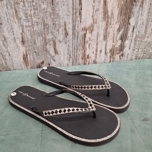 Flip-flops with rhinestones, black, size 37