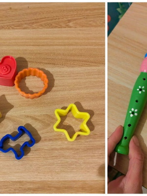 Playdough cutters used with gift flute and color accessory