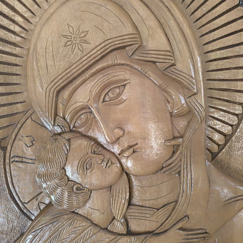 Collectible Wooden Icon Panagia Glykofilousa 86x57 cm like new