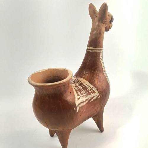 Handmade traditional Peruvian ceramic vessel in llama shape, like new