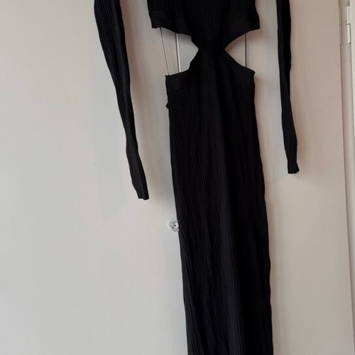 ZARA Ribbed Long Fitted Dress With Cutouts New Black