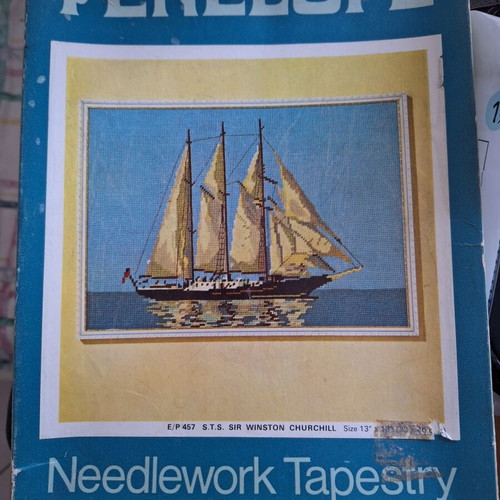 Vintage Penelope Needlework Tapestry Kit used, Sir Winston Churchill sailboat
