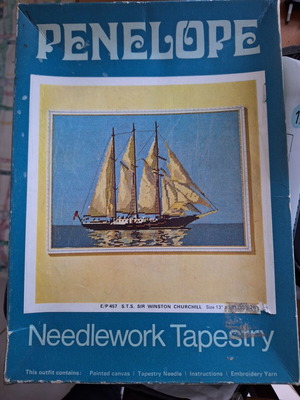 Vintage κιτ κεντήματος Penelope μεταχειρισμένο, ιστιοφόρο Sir Winston Churchill