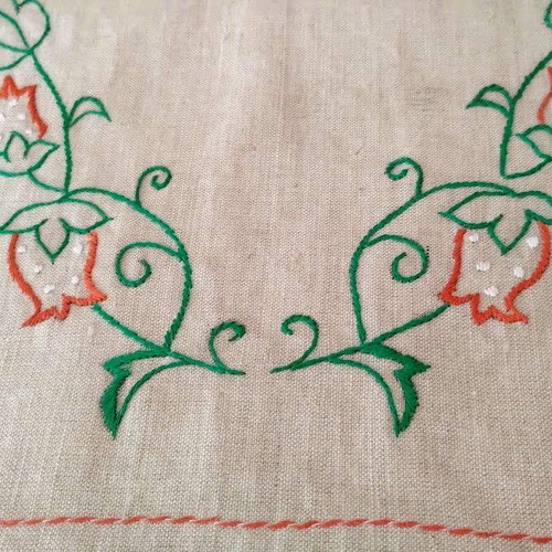 Set of 2 linen embroidered table runners new, traditional Balkan design