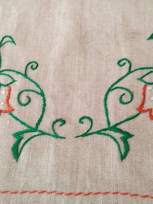 Set of 2 linen embroidered table runners new, traditional Balkan design