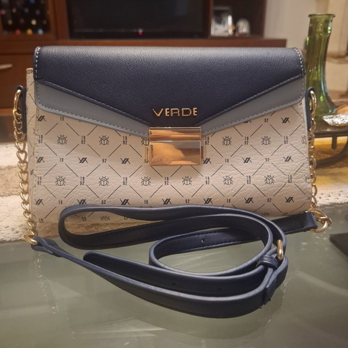 Verde Monogram crossbody bag blue-beige, 25x15 cm