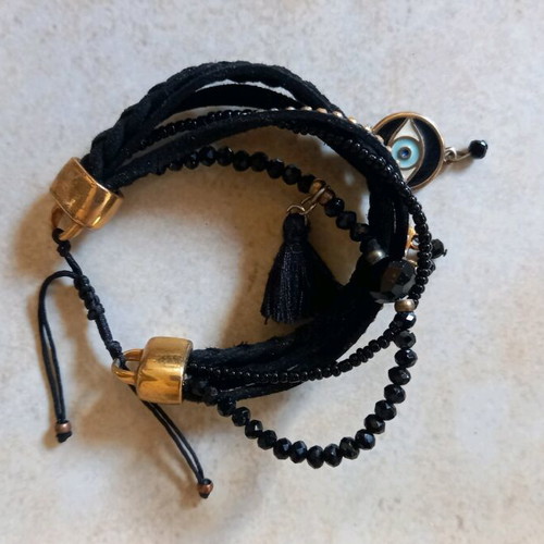 Bracelet 7 rows like new, black and gold