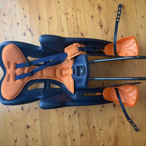 Child bike seat like new, dark blue with orange