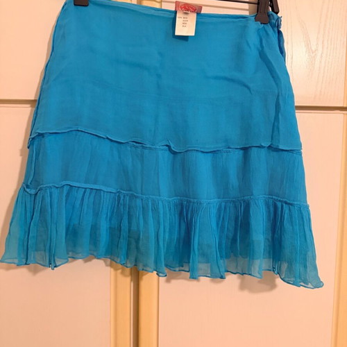 Vintage silk skirt Blugirl used, turquoise, Italian size 40