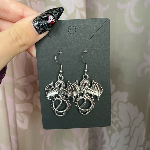 Dragon earrings new handmade steel hooks silver