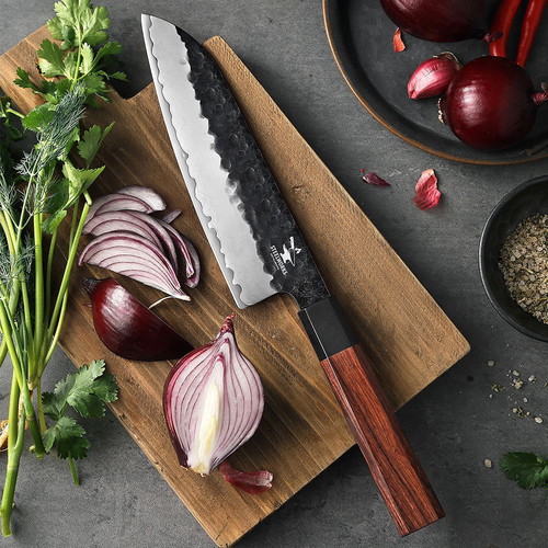 PM8 Santoku 7 Inch Japanese Style Chef Knife 3 Layers Damascus new