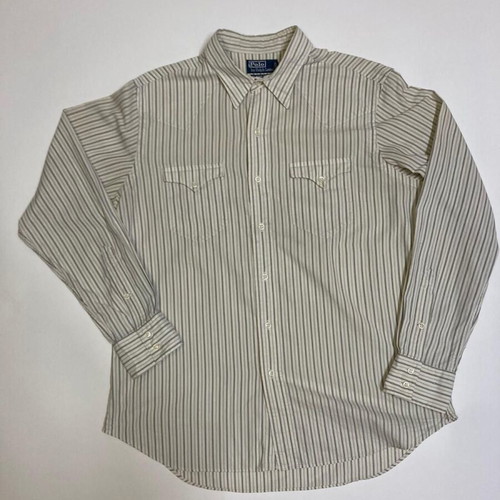 Ralph Lauren Vintage Custom Western Long Sleeve Shirt L Beige Pinstripe RRL
