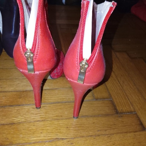 Red lace ankle boots, 12 cm stiletto heel, size 38