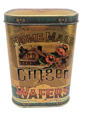 Τσίγκινο κουτί Homemade Ginger Wafers μεταχειρισμένο, Famous Biscuit Co. 1970