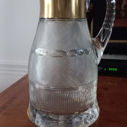 Moser crystal water jug with gold leaf, new