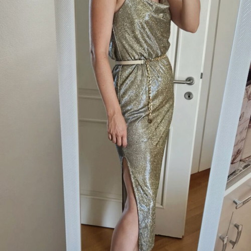 MANGO Metallic Gold Lurex Slip Dress, size L, with soft lining