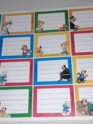 Collectible labels from Super Boy magazine, new, card with 16 pieces