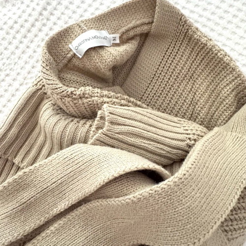 Christina Moustaka knitted long beige cardigan size Medium new