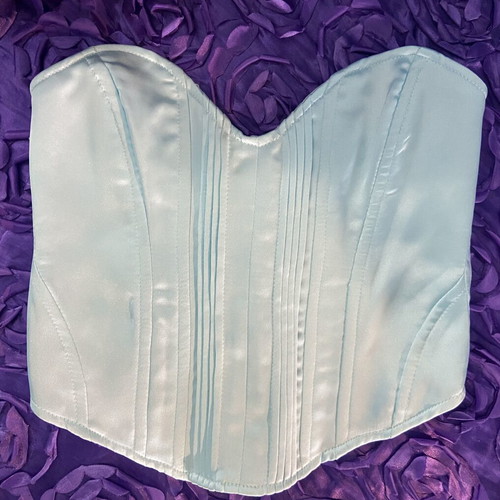 Satin sky blue crop top corset style used, size S