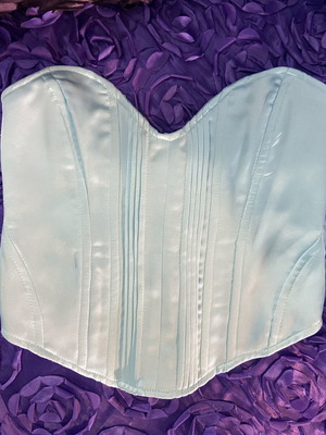 Satin sky blue crop top corset style used, size S