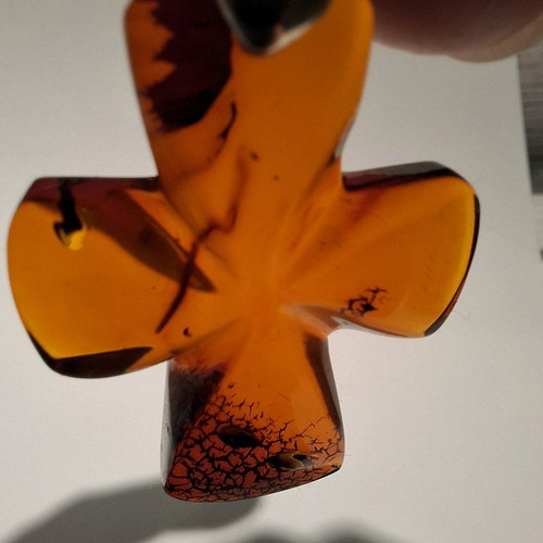 Hope Cross new with natural Baltic amber and gold-plated links