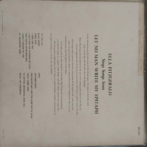 Ella Fitzgerald Sings Songs From Let No Man Write My Epitaph vinyl used, jazz