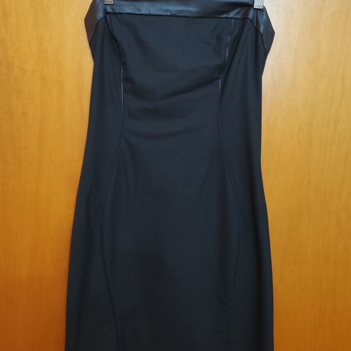 Black Benetton dress used, strapless with leather detail, size small/medium