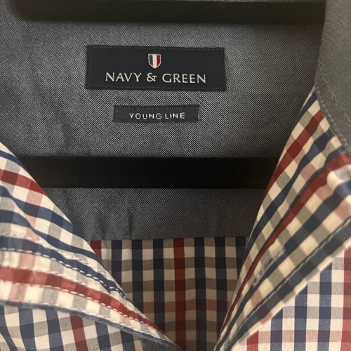 Navy & Green men's cotton shirt used, checkered, size large