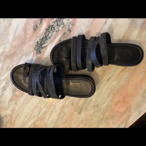 Black women's sandals with rhinestones used, size 38