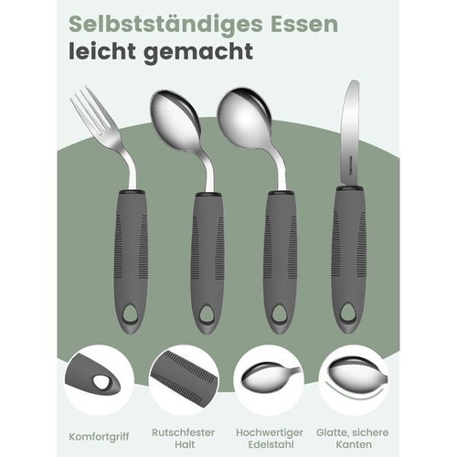 Adaptive left-hand weighted cutlery set, 4 pieces, 42/45° angle