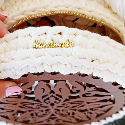 Wooden woven handmade bag made to order with golden details
