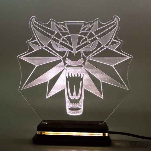 The Witcher LED lamp handmade with wooden base and plexiglass new